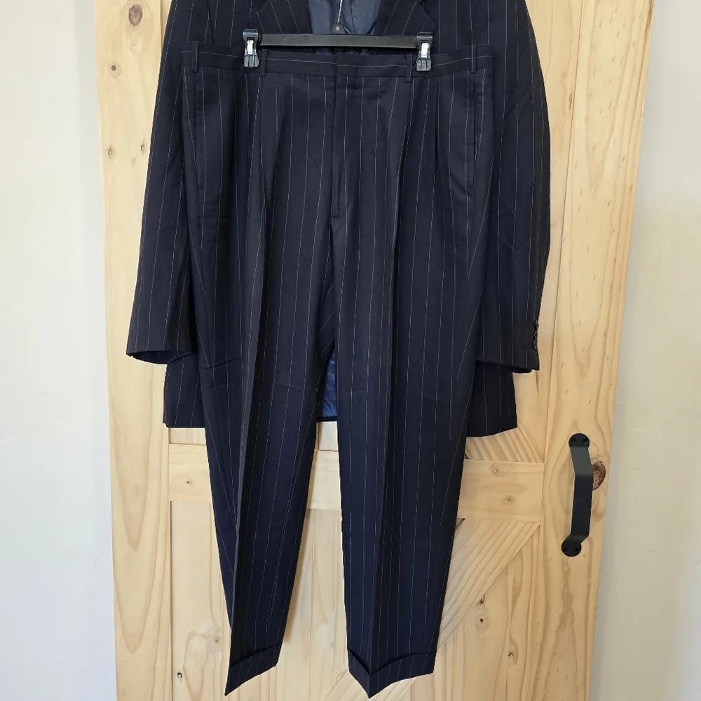 VTG Brooks Brothers Suit Mens 44L Navy Blue Pinstripe 2 Button Wool Pants 40x28